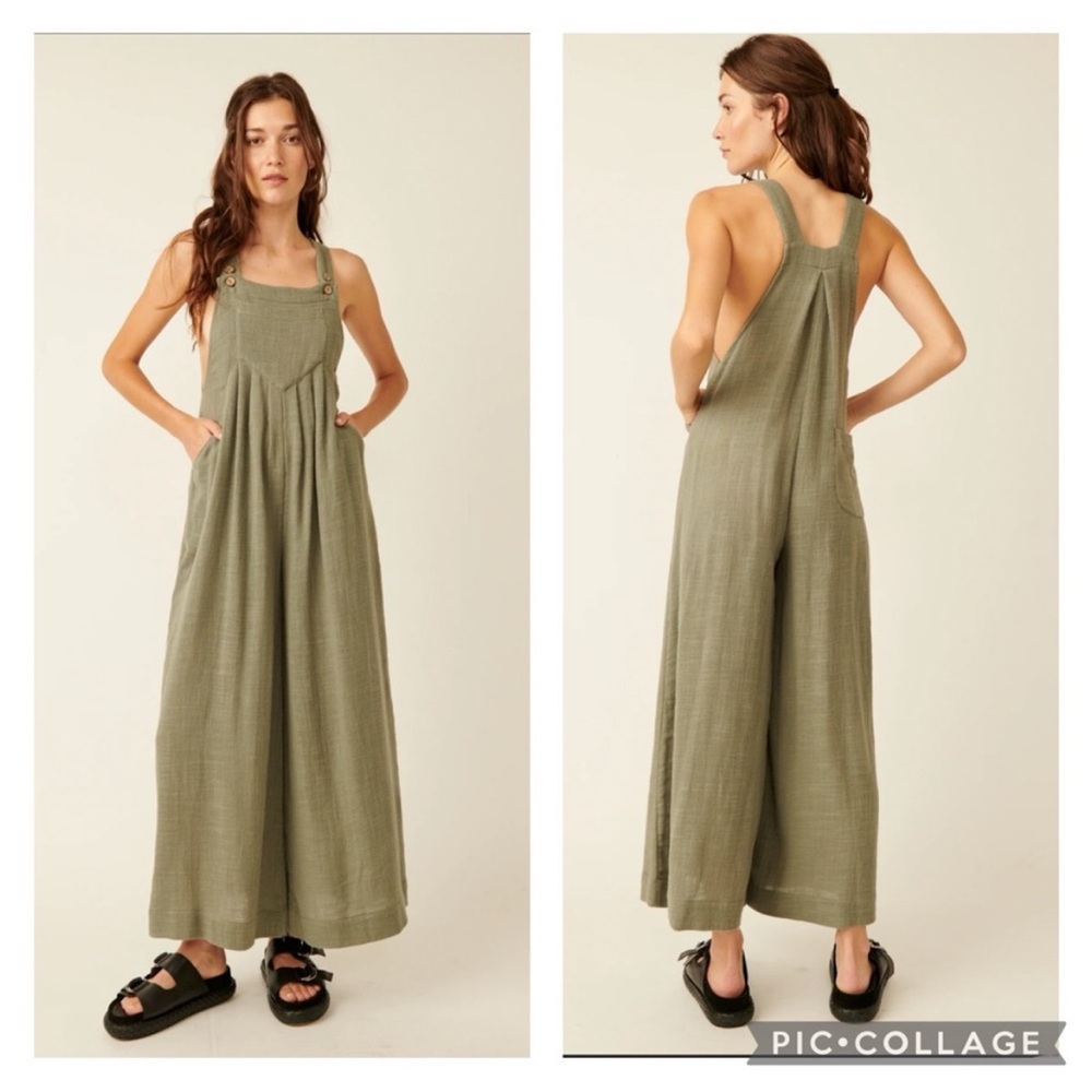 Free People Olive Green Wide-Leg Jumpsuit